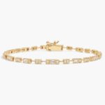 Diamond Bracelet with 0.6 CTW Round and Baguette Cut Lab-Grown Diamonds in 14K Yellow Gold Bezel Setting